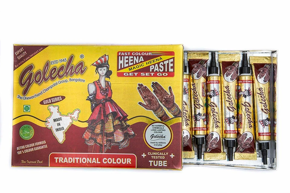 Golecha Dark Henna Mehandi Temporary Tattoo - Black - 10 Tubes - Image 2 of 4