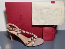 NIB VALENTINO Garavani Rockstud Beige Flair Slingback Heel Sandals 35.5 / 5 US