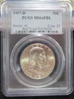 1957-D Franklin Half dollar PCGS MS64FBL slabbed bright white coin