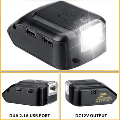 Power Source USB Adapter Charger Adapter DCB090 for Dewalt Battery w/ LED Light