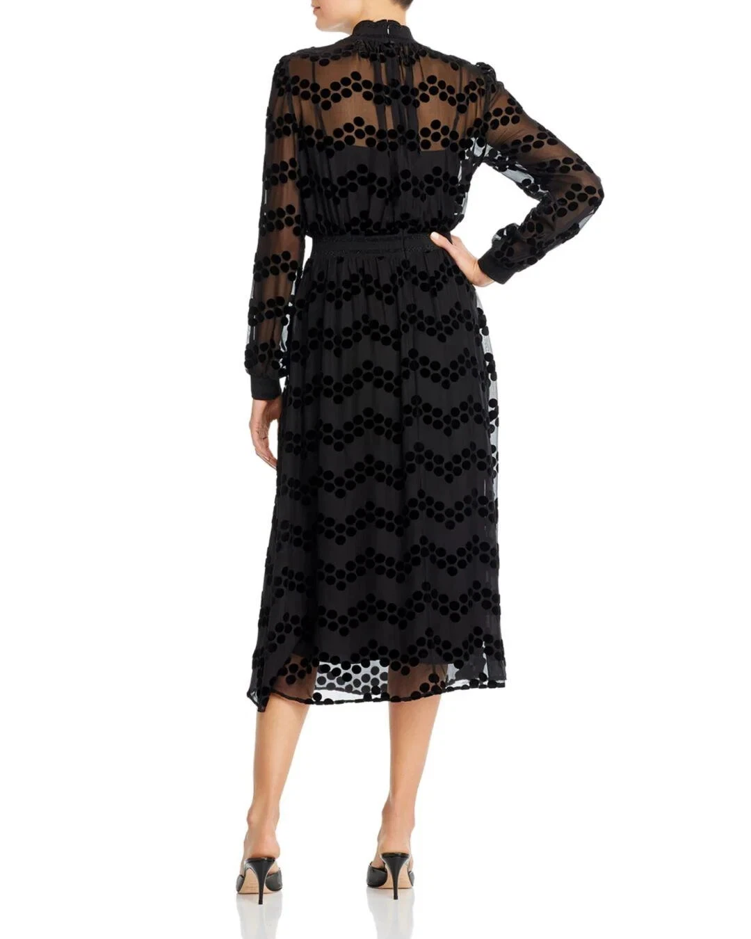 Abito TORY BURCH nero velluto burnout a pois devore 12 = L (scollo alterato)