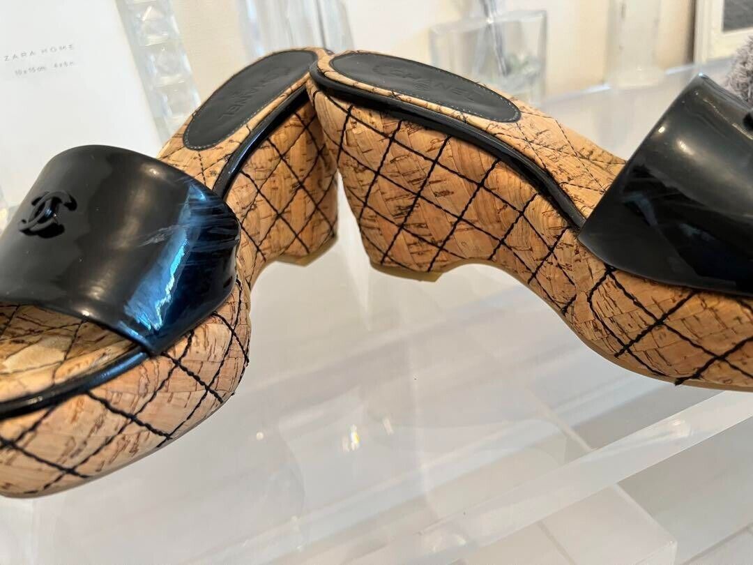 CHANEL COCO MARK Wedge cork Sandals Mules Pumps Shoes Women CHANEL COCO MARK Wedge cork Sandals Mules Pumps Shoes Women