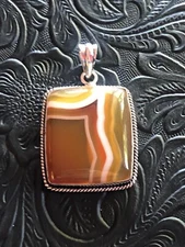 Southwest Orange Yellow Sunset Banded Agate Sardonyx Square 2” Pendant