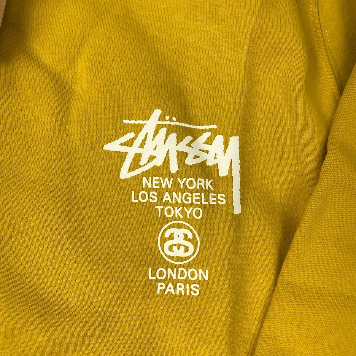 Stussy World Tour Zip Hoodie Mens XL Honey Yellow Sweatshirt