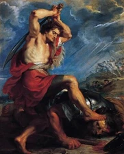 Large Oil Painting portrait David Slaying Goliath On Canvas Handmade Art Decor