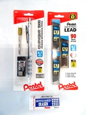 Pentel GraphGear 1000 0.7mm Premium Mechanical Pencil, Lead, & Erasers BUNDLE!