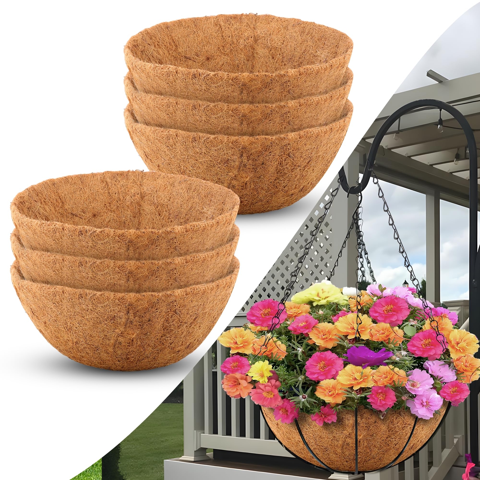 Coco Liners for Planters 10 Inch, 6 Pack Round Hanging Basket Liners, Coconut...