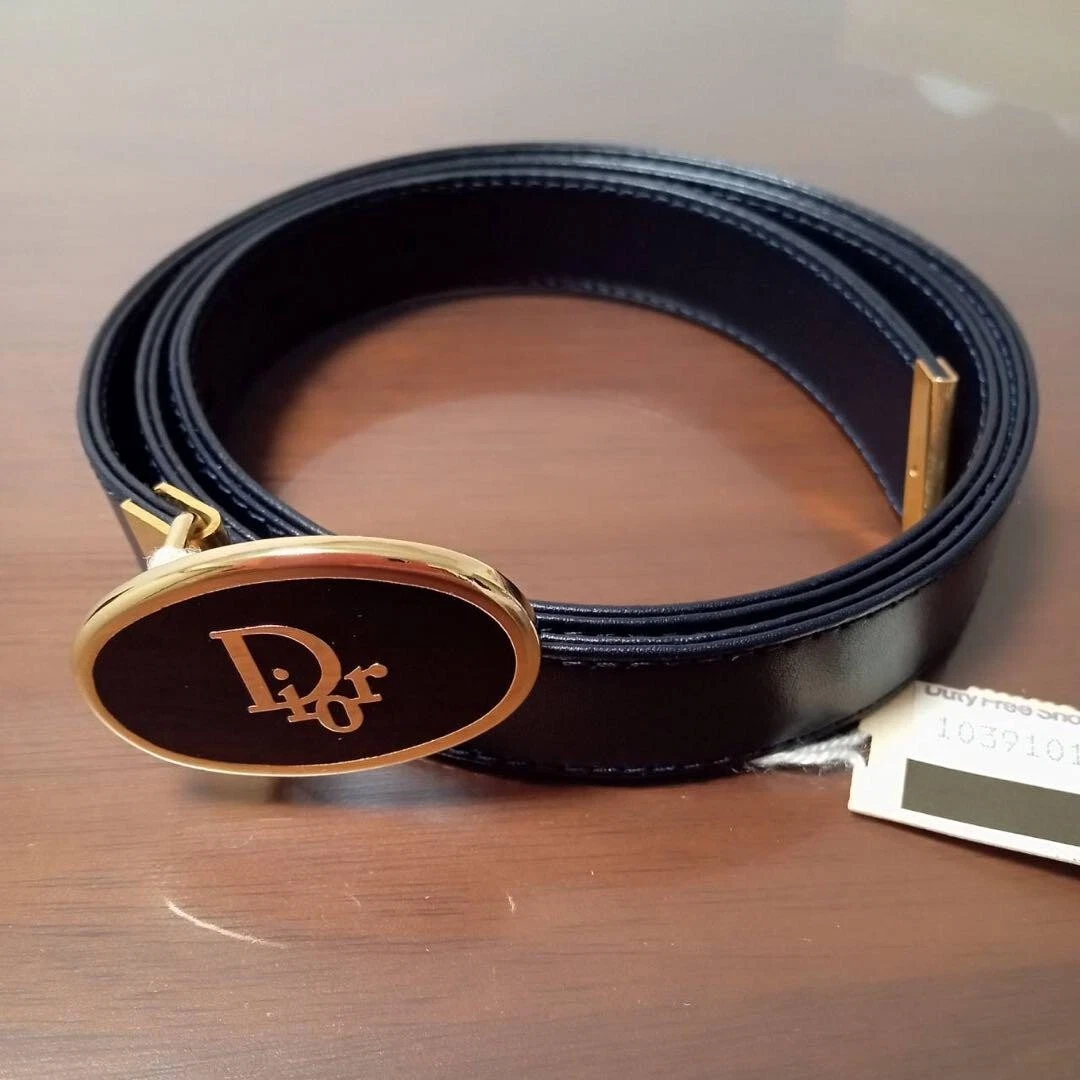 Authentique ceinture Christian Dior vintage logo cuir marine deadstock pas utilisé 2502M