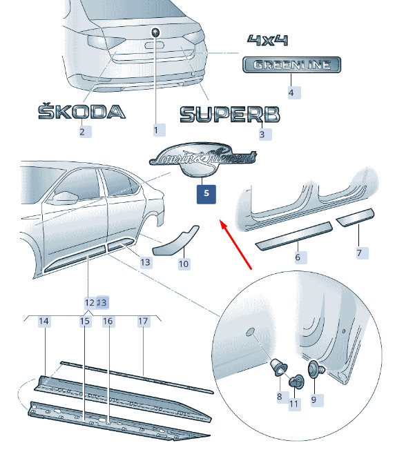 SKODA SUPERB MK3 Front Wing Left Film Lettering 1Z08534312ZZ NEW  