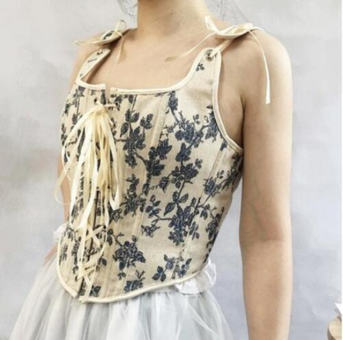 Vintage Blumenmuster Kleidung Schnürung Korsett Top Damen kurz sexy Bustier Gothic Westen - Bild 1 von 10