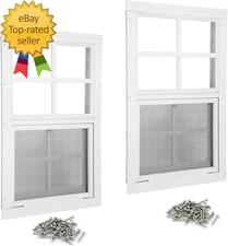 Shed Windows 2 Pack 14" W X 21" H Flush Mount White Window with Tempered Glass