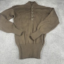Vintage Sebo Knitwear Sweater Mens Medium Green Wool Henley Mock Neck Army