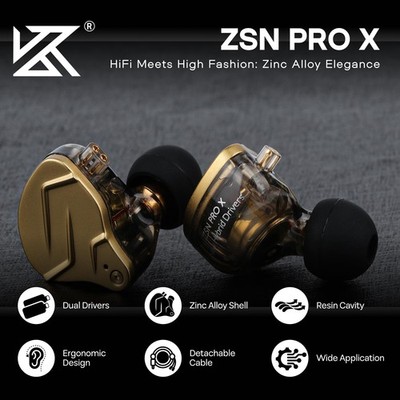 KZ ZSN PRO X Dual Driver 1BA+1DD Hybrid Metal Earphones HiFi in-Ear Monitor w...