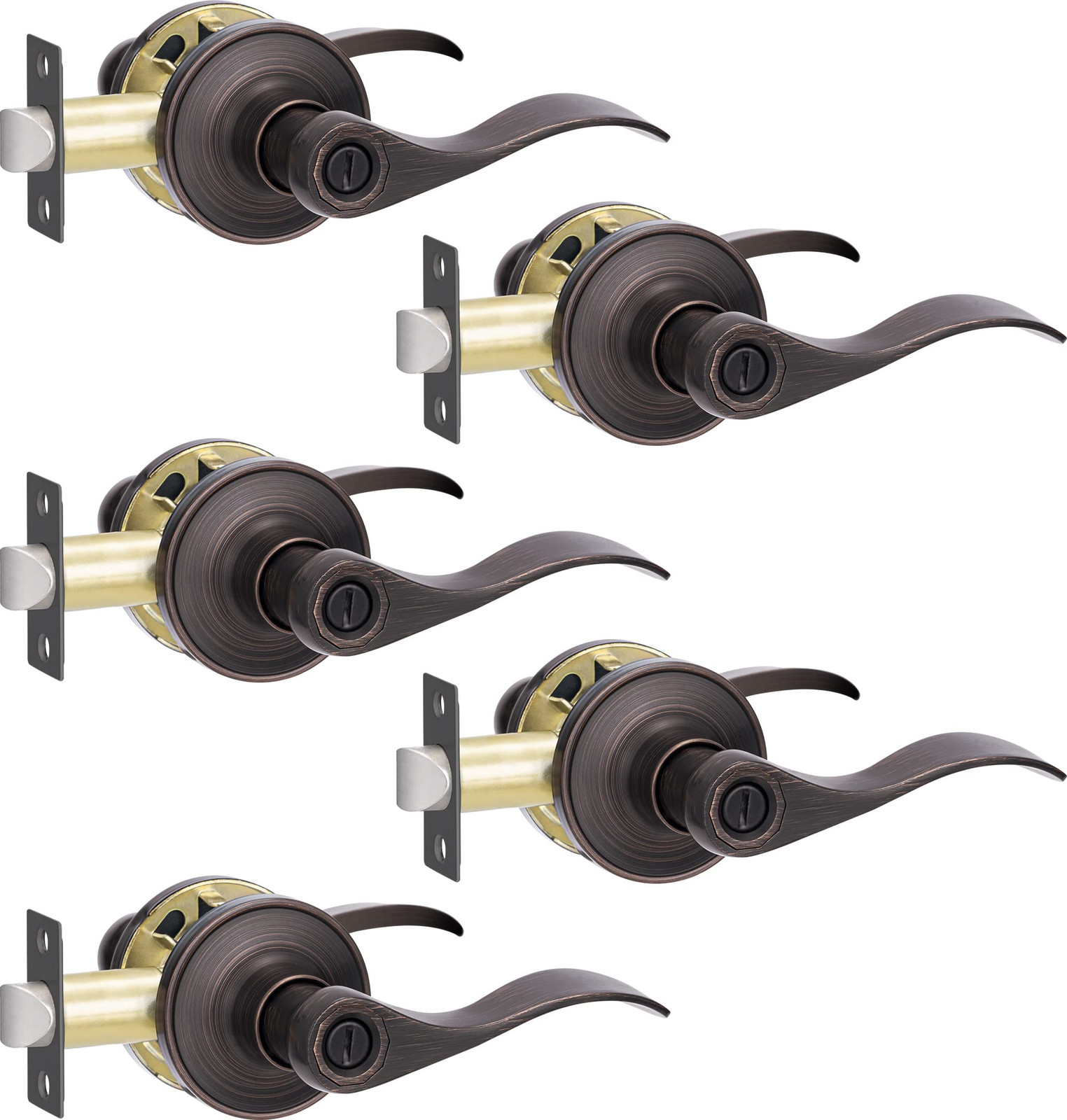 5-Pack Keyless Privacy Door Levers with Lock in Oil Rubbed Bronze Finish