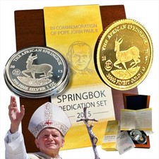 RARE Springbok Proof 2-Coin Set 2015 Gold Silver Pope John Paul Jan Pawel Gabon