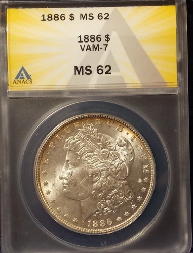 1886-P   MORGAN DOLLAR  *BRILLIANT WHITE-RIM TONE*   MS-62   VAM-7