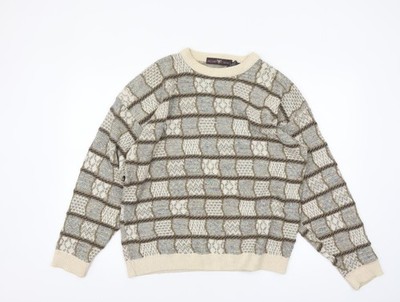 Haggar Herren Pullover Pulli Beige Geometrisch Strick Rundhals M