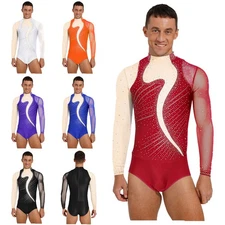 Men Jumpsuit Athletic Dancewear Workout Bodysuit Tango Figure Skating Dance