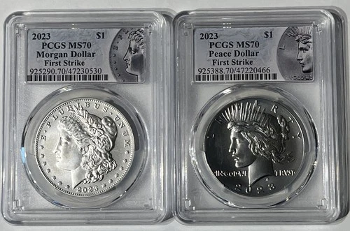 2023 Morgan and Peace Silver Dollar 2 Coin Set PCGS MS70 FIRST STRIKE