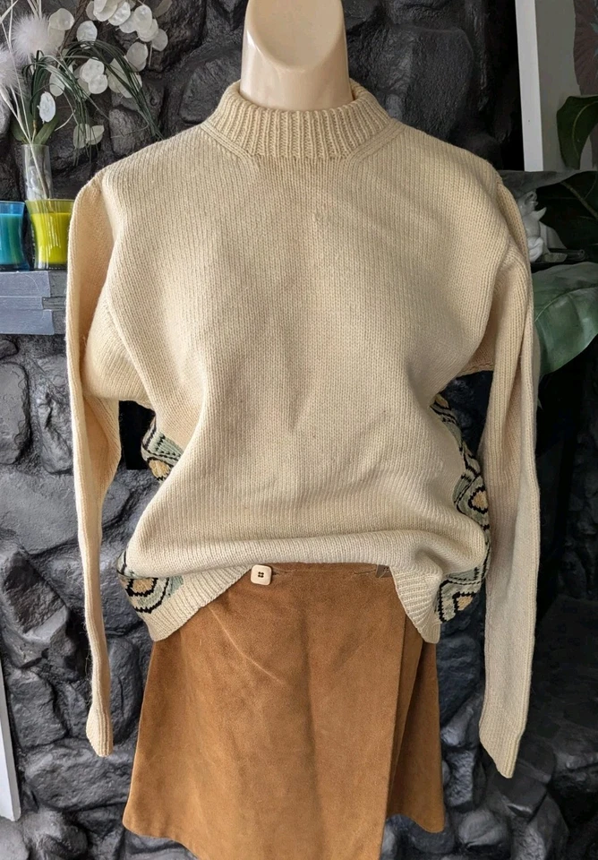 Suéter de esquí tejido a mano de colección años 50 60 lana pesada talla M/L diseño de intarsia Apre esquí Foto 2 de 4