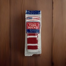 VTG Tube Socks Pro-Ferred 80s Acrylic 20" 8-11 Full Cushion NWT White Red 90's.
