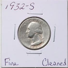 1932-S 25C Washington Silver Quarter Dollar with Fine Detail Cleaned #6717