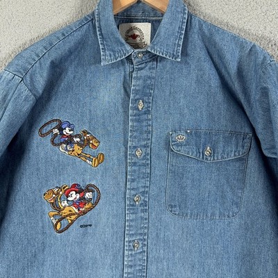 Vintage Midwest Garment Disney Western Denim Shirt Womens XL Mickey Minnie
