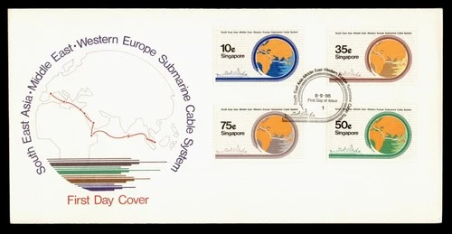 DR WHO 1986 SINGAPORE FDC SUBMARINE CABLE SYSTEM CACHET COMBO M68266