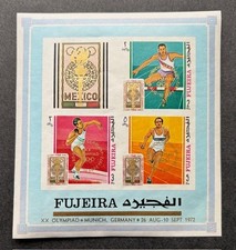 1972 FUJEIRA MUNICH GERMANY OLYMPICS IMPERF SHEET OF 4 HONORING 1968 MEXICO MNH