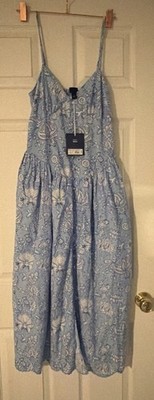 Women's Floral Vines Drop Waist Midi A-Line Dress Blue - Roller Rabbit XS Pocket