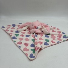 Carters Pink Bunny Hearts Plush Baby Security Blanket Lovey 14"x 14" Plush