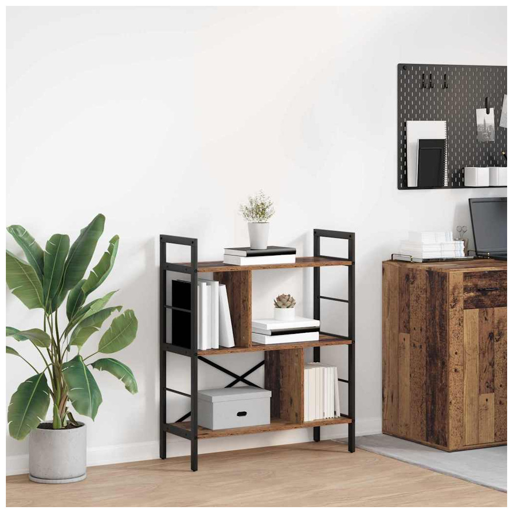 Bookshelf Industrial Old Wood 75x30x91cm Engineered Wood 9-Shelf Steel Frame Pro