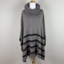 Banana Republic Poncho Sweater Womens M Taupe Cowl Neck Stripe Oversized Slouchy