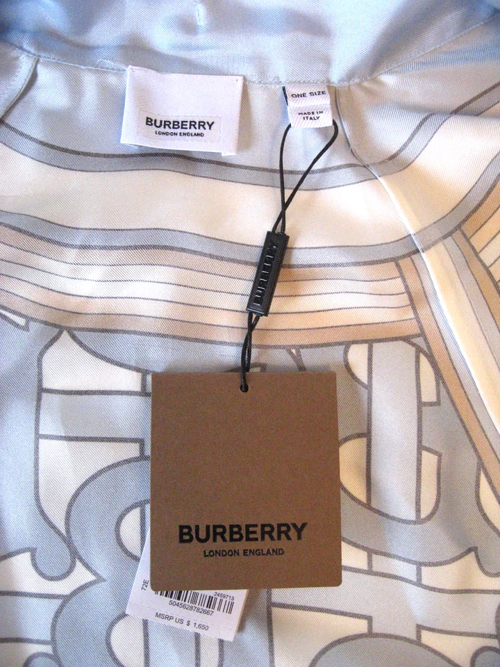 NWT BURBERRY Silk Cape/Wrap with "TB"  Logo Design in Pale Blue & Stripes - Image 4 of 4