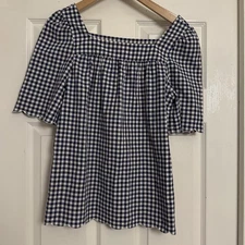 APC Checked Blouse/Top Black & white Gingham Check 38 Scallop edge 100% Cotton