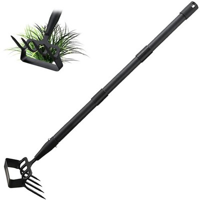 Heavy Duty Metal Gardening Weed Puller Tool 4 Tines Prong 2-in-1 Herb Strippe...