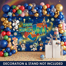 Baby Cartoon Space Galaxy Photo Backdrop - Cute Animals Retro Birthday Banner