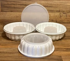 SET OF 3 - VTG. TUPPERWARE - LT GRAY SPECKLED JELLO MOLD RING - JEL-N-SERVE 1202