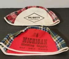 2 Vtg Purity Gas And Michigan Welding Supply Plaid Welders Wedge Caps Hats L/M