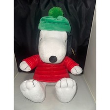 Peanuts Snoopy Plush Winter Puffer Jacket Green Beanie Hat 14 Inch Stuffed Toy