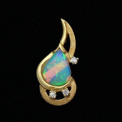 14K Yellow Gold .56 ct Water Opal & Diamond Accent Pendant - Signed AR LTD.