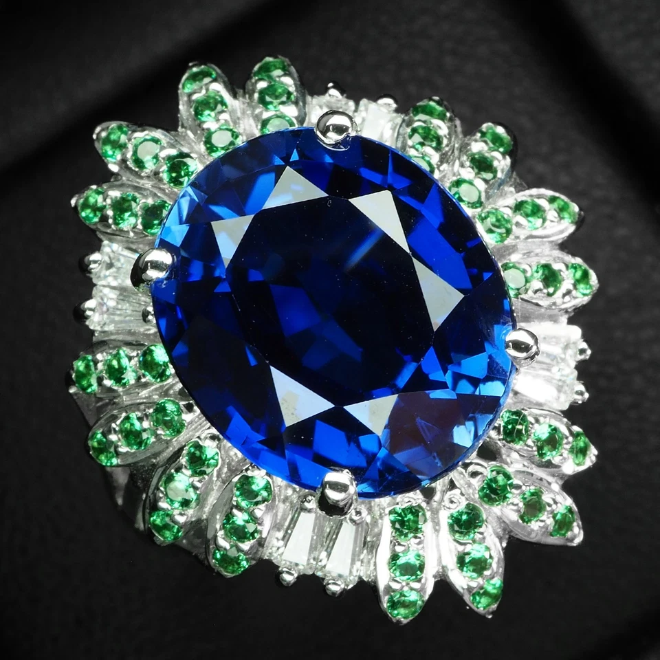 Eleganti anelli fatti a mano in argento sterling 925 zaffiro blu reale 9,50... - Immagine 2 di 4