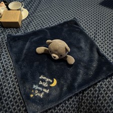 Love you to the moon  back  Baby Starters security blanket, bear navy rattles