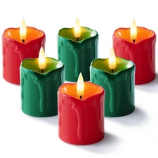 2" x 2" Green & Red Timer Flickering Flameless Candles, 400+ Hour Battery Ope...