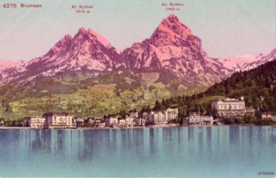 SWITZERLAND LAKE LUCERNE BRUNNEN MYTHEN MOUNTAINS