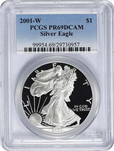 2001-W American Silver Eagle Dollar PR69DCAM PCGS Proof 69 Deep Cameo