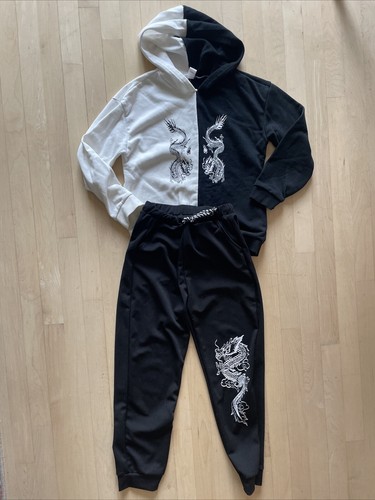 SHEIN Dragons 10 - 12 Pants Sweatshirt Black White Costume Ninja Hip Hop - Picture 1 of 9