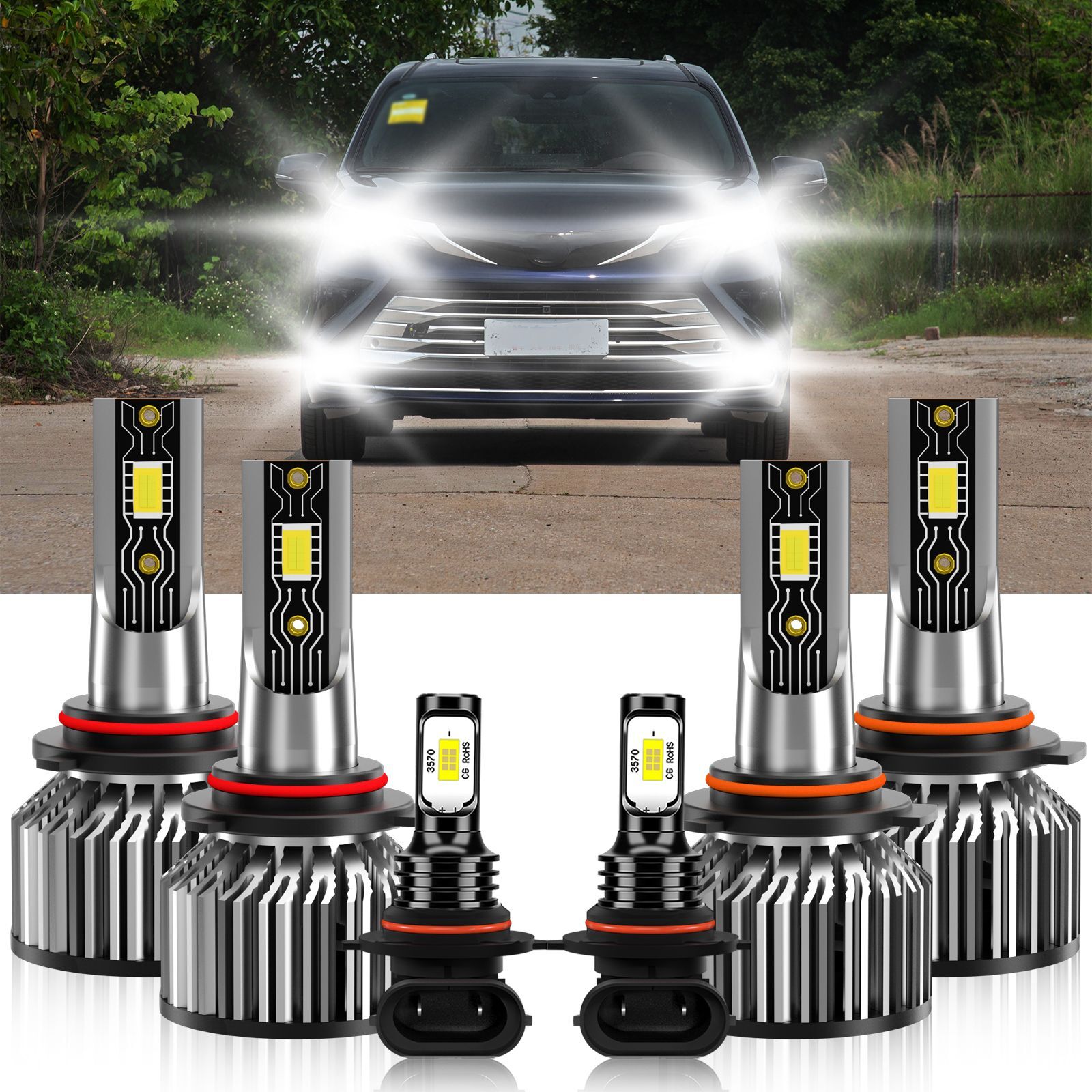 For Toyota Sienna 2006-2010 6Pcs LED Headlight Kit+ Fog Light Bulbs Combo 6500K