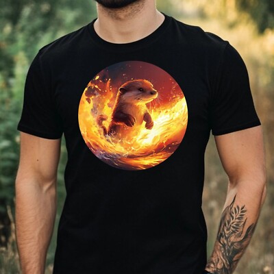 Herren T-Shirt Otter in Flammen Motiv Baumwolle Größe XS bis 5XL