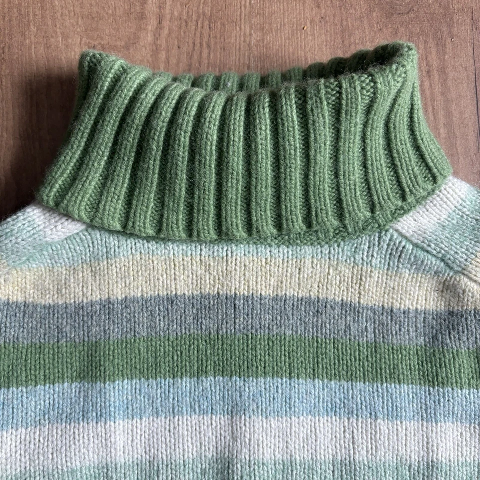 Vintage GAP Y2K Women's Medium Wool Blend Striped Green Turtleneck Sweater Boxy - Image 2 of 4